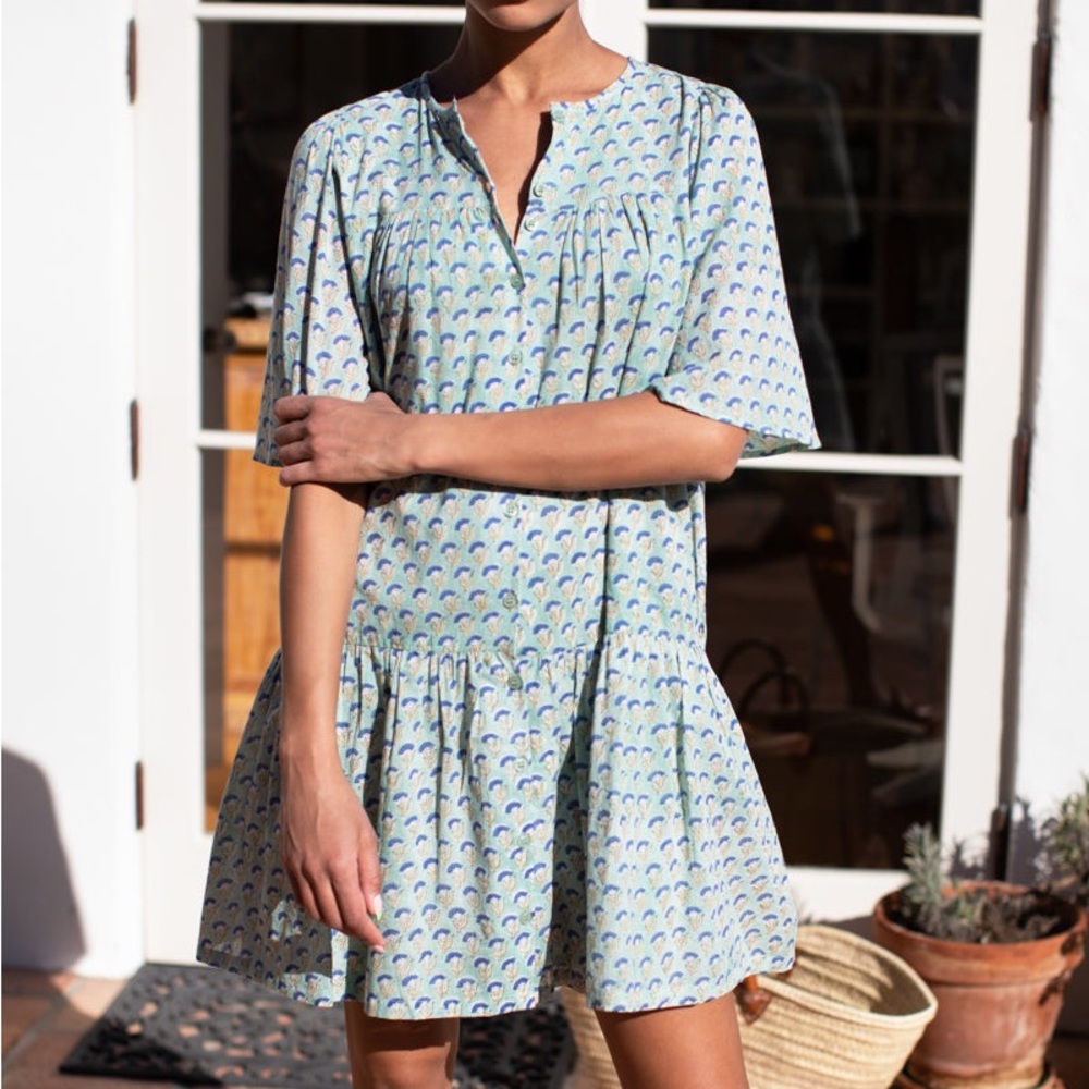 Emerson Fry Amelia Button Mini Dress Crescent Flower Kashmir Cotton | XS / S - Picture 3 of 8